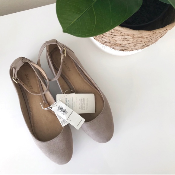 Old Navy Shoes - Beige Old Navy Ballet Flats with Ankle Strap